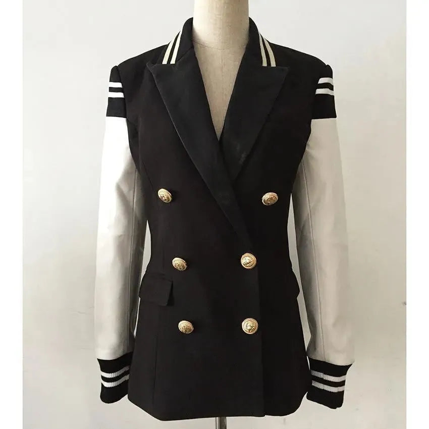 Chloe Patchwork Leather Varsity Blazer Women - Casual - Patchwork - Double-Breasted Blazer - LeStyleParfait