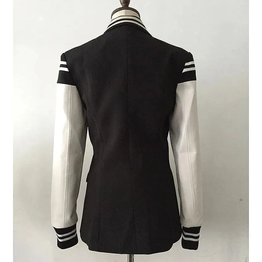 Chloe Patchwork Leather Varsity Blazer Women - Casual - Patchwork - Double-Breasted Blazer - LeStyleParfait