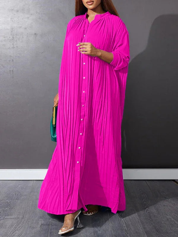 Classic Pleated Shirt Maxi Dress