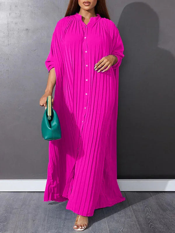 Classic Pleated Shirt Maxi Dress-Maxi Dress-LeStyleParfait