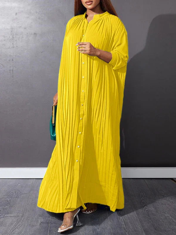 Classic Pleated Shirt Maxi Dress