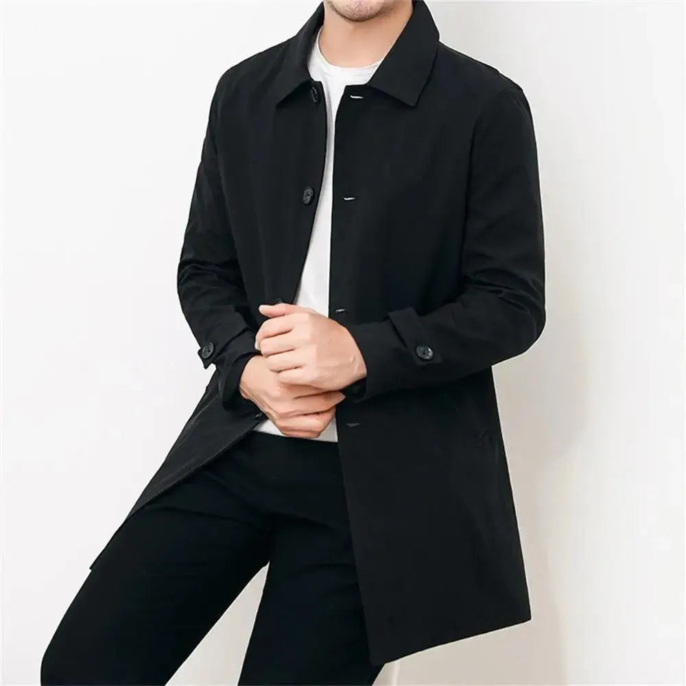 Classic Single-Breasted Men Trench Coat - Trench Coat - LeStyleParfait