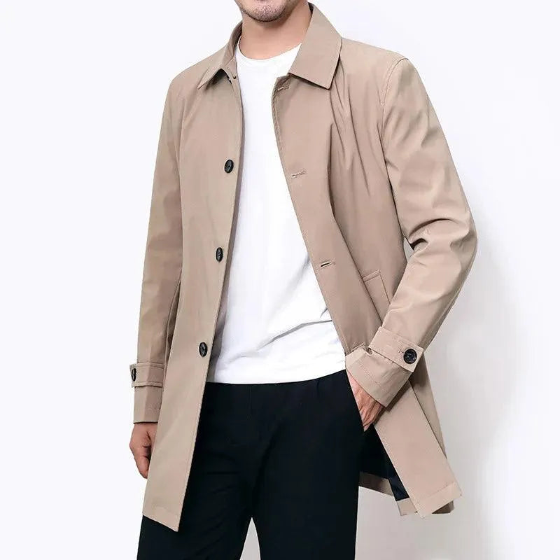 Classic Single-Breasted Men Trench Coat - Trench Coat - LeStyleParfait