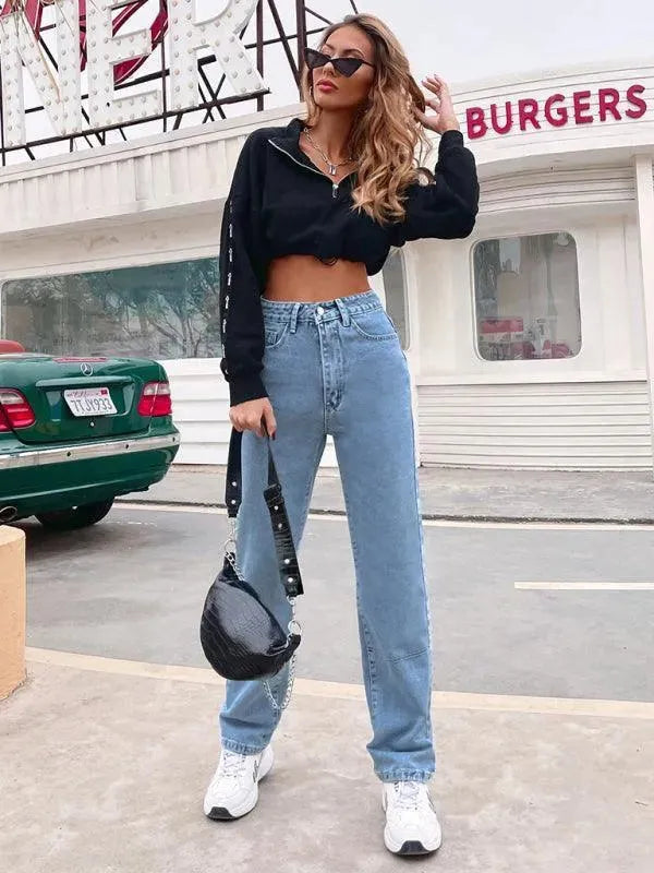 Women Denim Jeans - High Waist Straight-leg - Women Jeans - LeStyleParfait