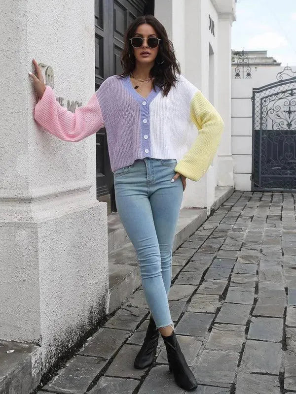 Color Block Cardigan Cardigan Sweater - Cardigan Sweater - LeStyleParfait