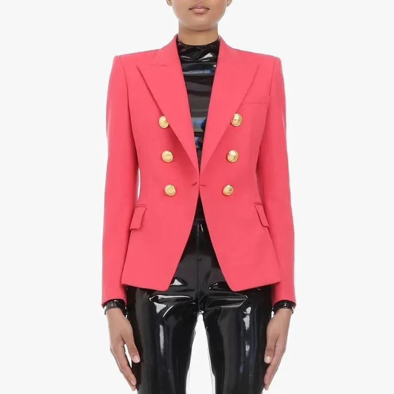 Coral Red Blazer Women - Casual - Plain-Solid - Double-Breasted Blazer - LeStyleParfait