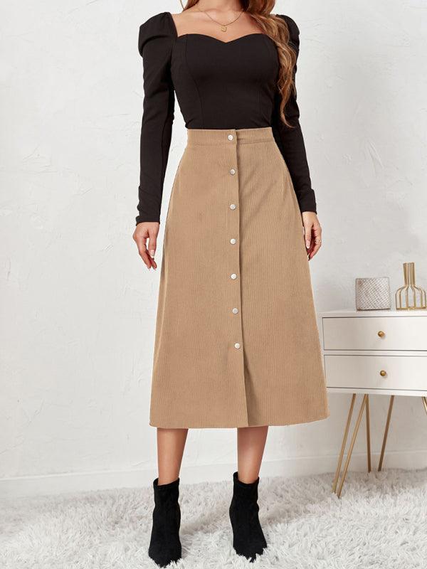 Corduroy High Waisted Midi Skirt - High Waisted Midi Skirt - LeStyleParfait