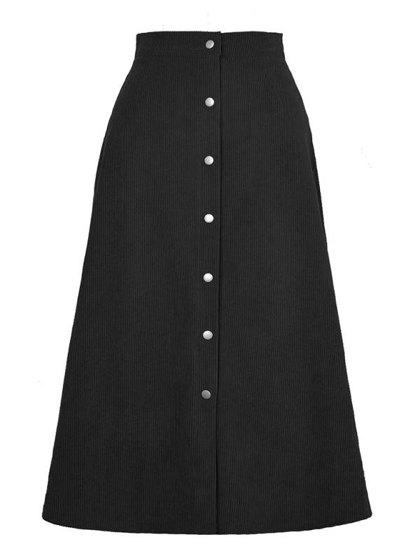 Corduroy High Waisted Midi Skirt - High Waisted Midi Skirt - LeStyleParfait