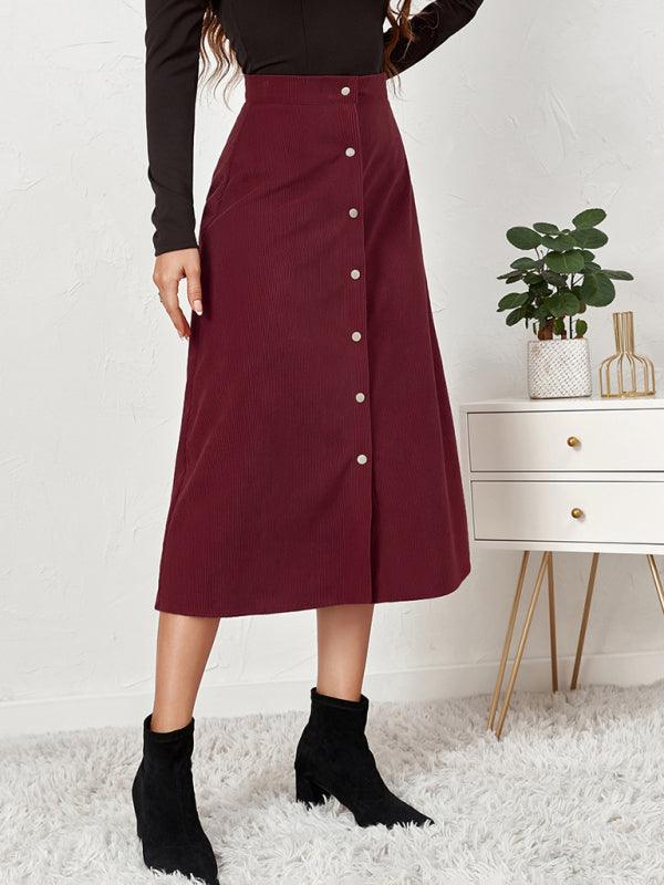 Corduroy High Waisted Midi Skirt - High Waisted Midi Skirt - LeStyleParfait