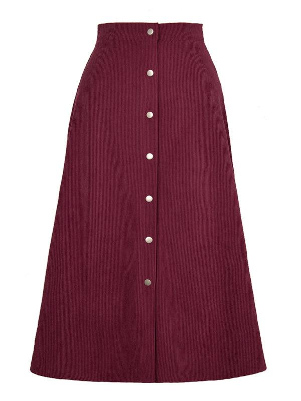 Corduroy High Waisted Midi Skirt - High Waisted Midi Skirt - LeStyleParfait