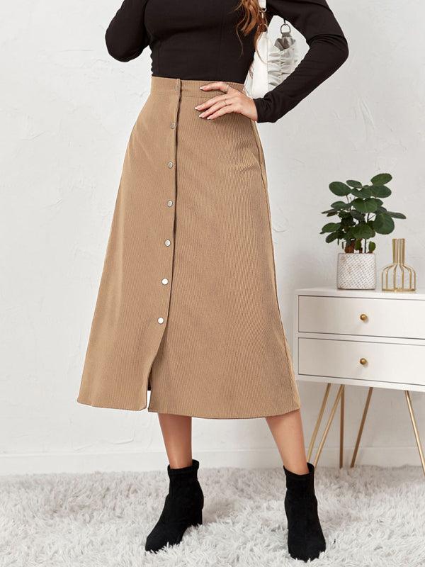 Corduroy High Waisted Midi Skirt - High Waisted Midi Skirt - LeStyleParfait