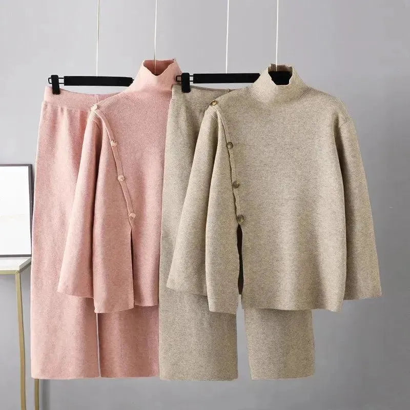 Cozy Casual Wool Two-Piece Pants Set - Casual Pants Set - LeStyleParfait