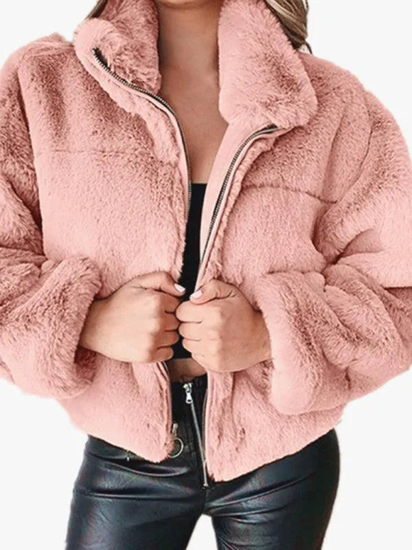 Cozy Loose Women Crop Fleece Jacket-Fleece Crop Jacket-LeStyleParfait