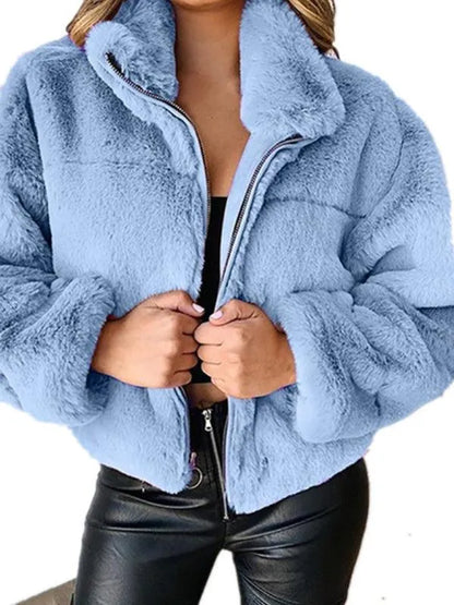 Cozy Loose Women Crop Fleece Jacket-Fleece Crop Jacket-LeStyleParfait