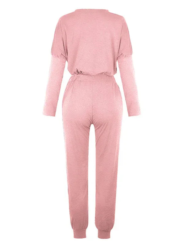 Cozy Women Casual Knit Two-Piece Set Lounge Crewneck Long Sleeve Relaxed Cotton Blend Spring | LeStyleParfait