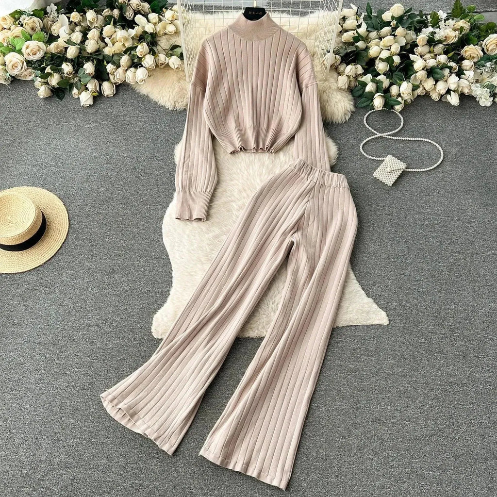 Cozy Women Casual Ribbed Two-Piece Sweater Set - Casual Sweater Set - LeStyleParfait