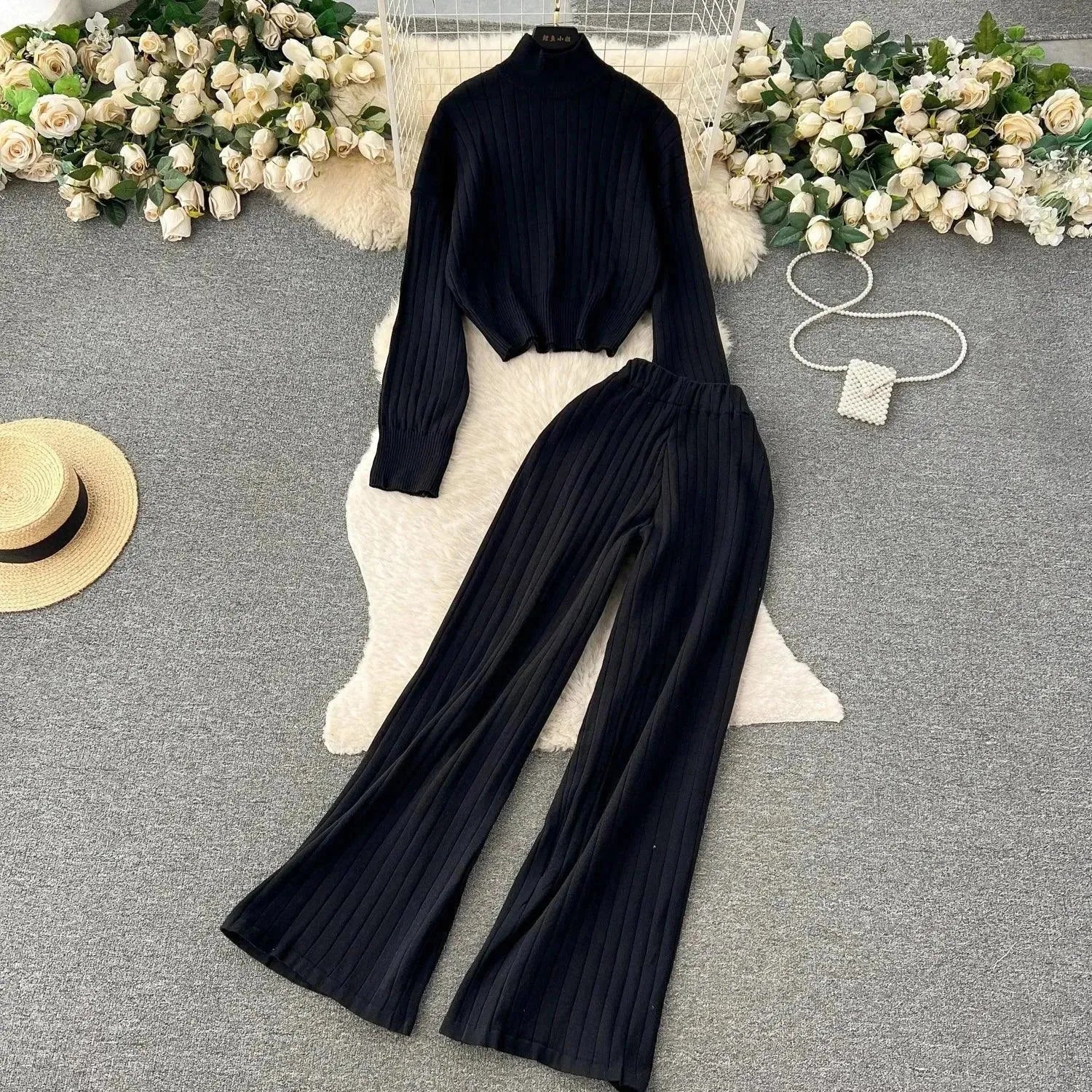 Cozy Women Casual Ribbed Two-Piece Sweater Set - Casual Sweater Set - LeStyleParfait