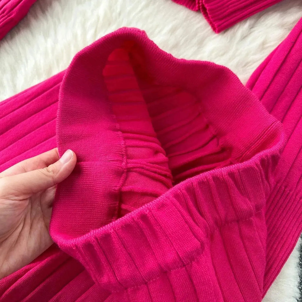 Cozy Women Casual Ribbed Two-Piece Sweater Set - Casual Sweater Set - LeStyleParfait