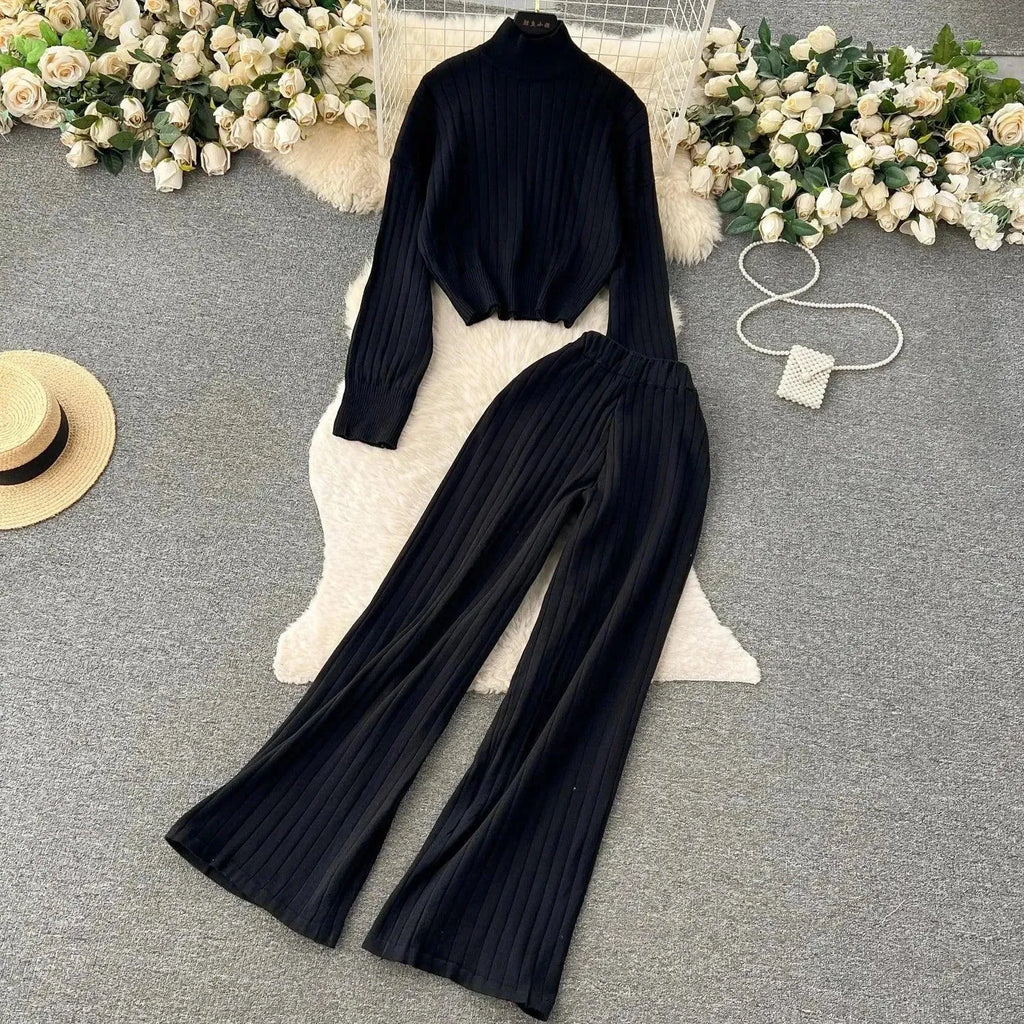 Cozy Women Casual Ribbed Two-Piece Sweater Set - Casual Sweater Set - LeStyleParfait