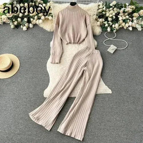 Cozy Women Casual Ribbed Two-Piece Sweater Set - Casual Sweater Set - LeStyleParfait