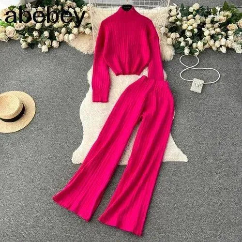 Cozy Women Casual Ribbed Two-Piece Sweater Set - Casual Sweater Set - LeStyleParfait