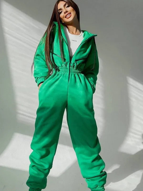 Cozy Women Casual Zip Two-Piece Set - Casual Jogger Set - LeStyleParfait