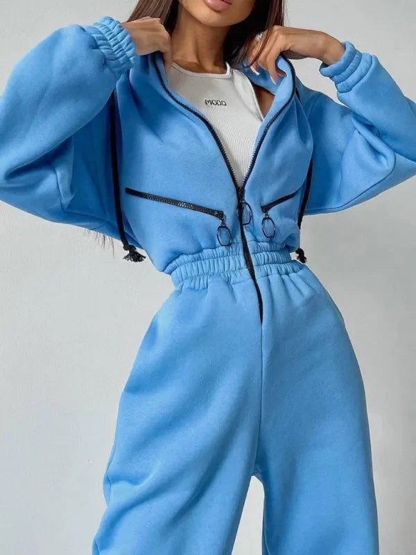 Cozy Women Casual Zip Two-Piece Set - Casual Jogger Set - LeStyleParfait