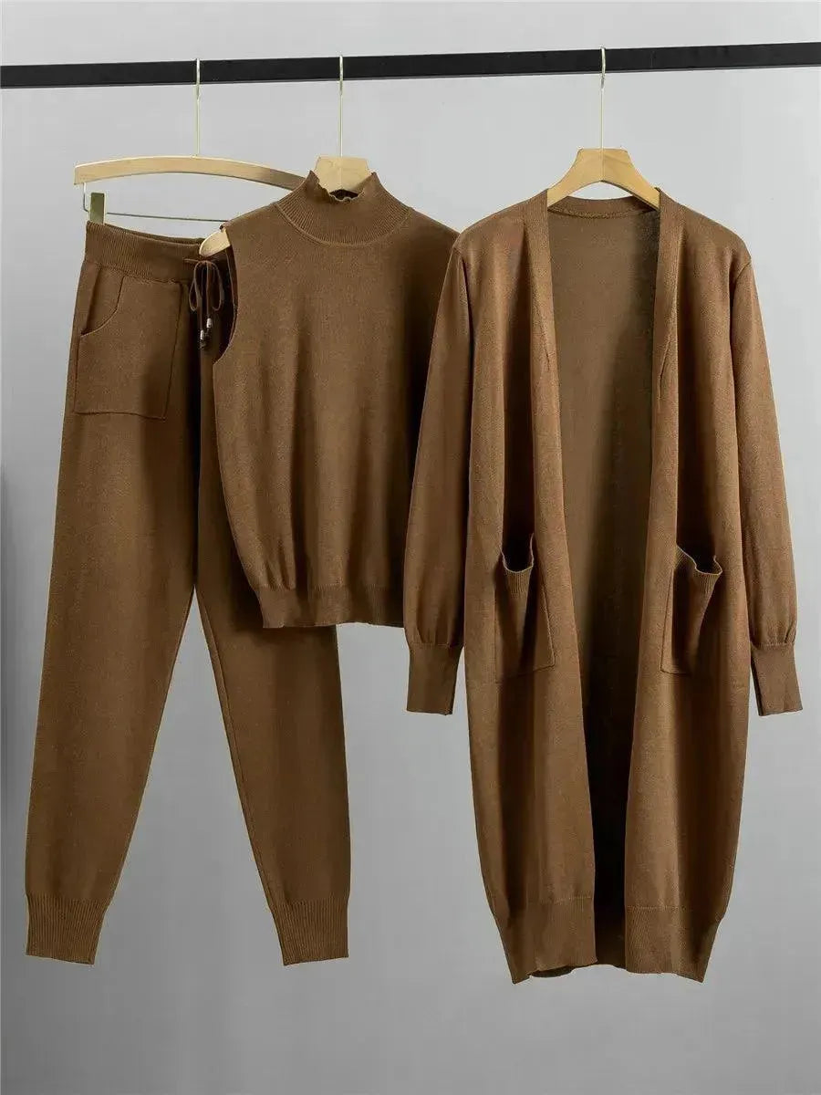 Cozy Women Knit Three-Piece Lounge Set - Casual Lounge Set - LeStyleParfait