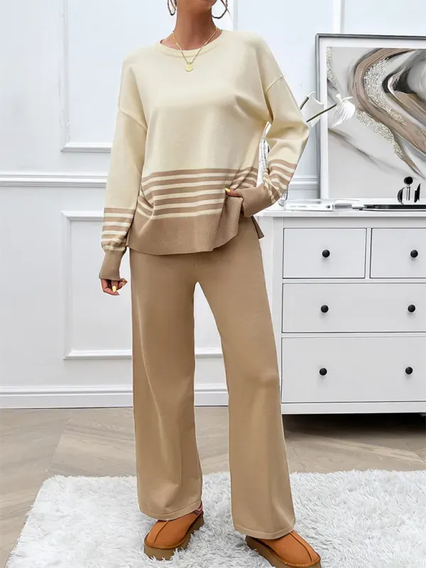 Cozy Women Striped Casual Two-Piece Set - Striped Casual Two-Piece Set - LeStyleParfait