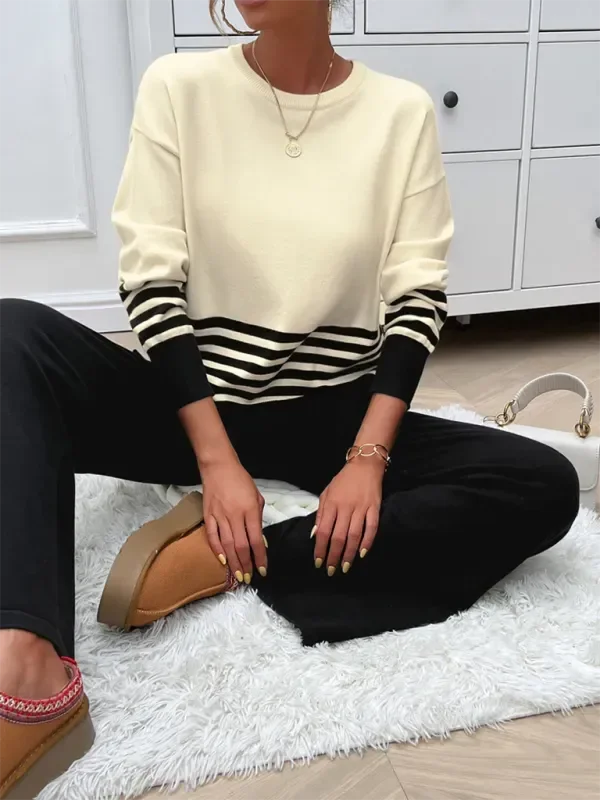 Cozy Women Striped Casual Two-Piece Set - Striped Casual Two-Piece Set - LeStyleParfait