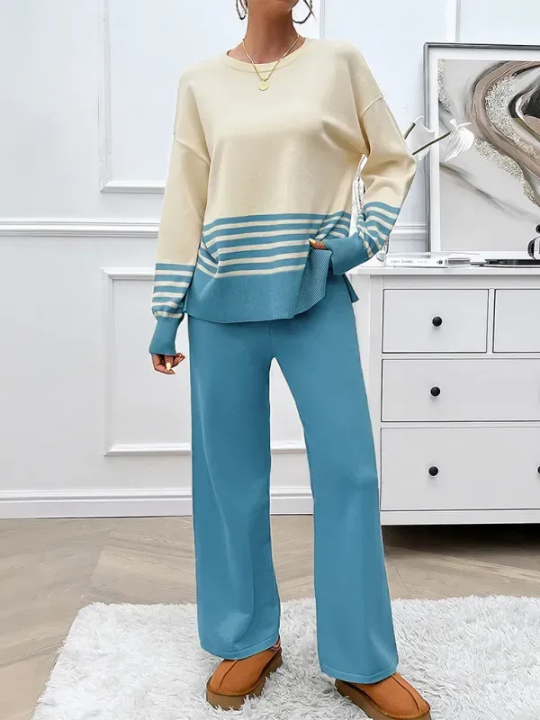 Cozy Women Striped Casual Two-Piece Set - Striped Casual Two-Piece Set - LeStyleParfait