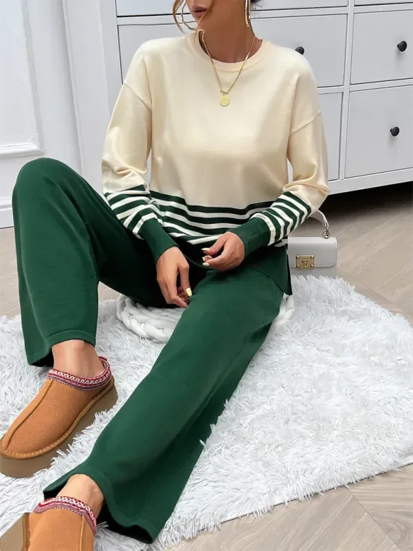 Cozy Women Striped Casual Two-Piece Set - Striped Casual Two-Piece Set - LeStyleParfait