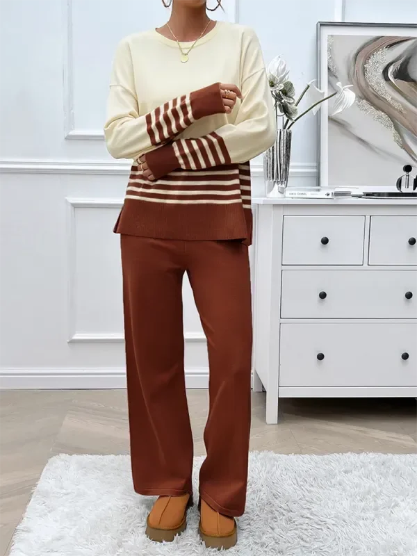 Cozy Women Striped Casual Two-Piece Set - Striped Casual Two-Piece Set - LeStyleParfait