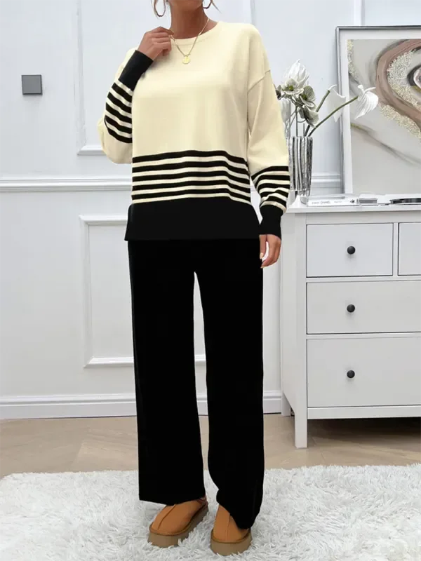 Cozy Women Striped Casual Two-Piece Set - Striped Casual Two-Piece Set - LeStyleParfait