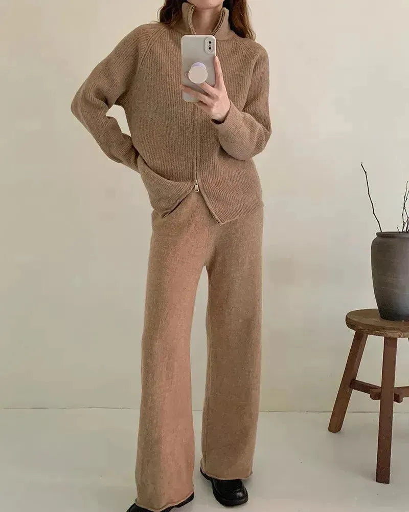 Cozy Women Zipper Lounge Two-Piece Set - Casual Lounge Two-Piece Set - LeStyleParfait