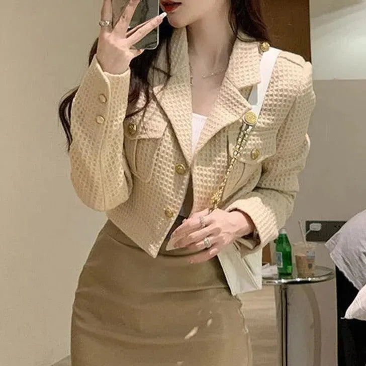 Cropped Tweed Jacket With Chest Pockets - Tweed Blazer - LeStyleParfait