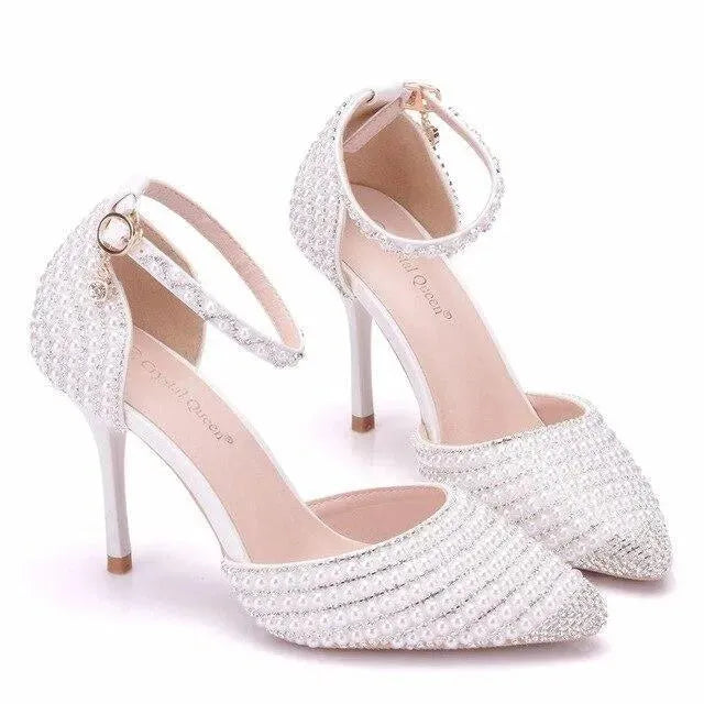 Crystal Pearl Rhinestone Bridal Wedding Shoes - Sandals - LeStyleParfait