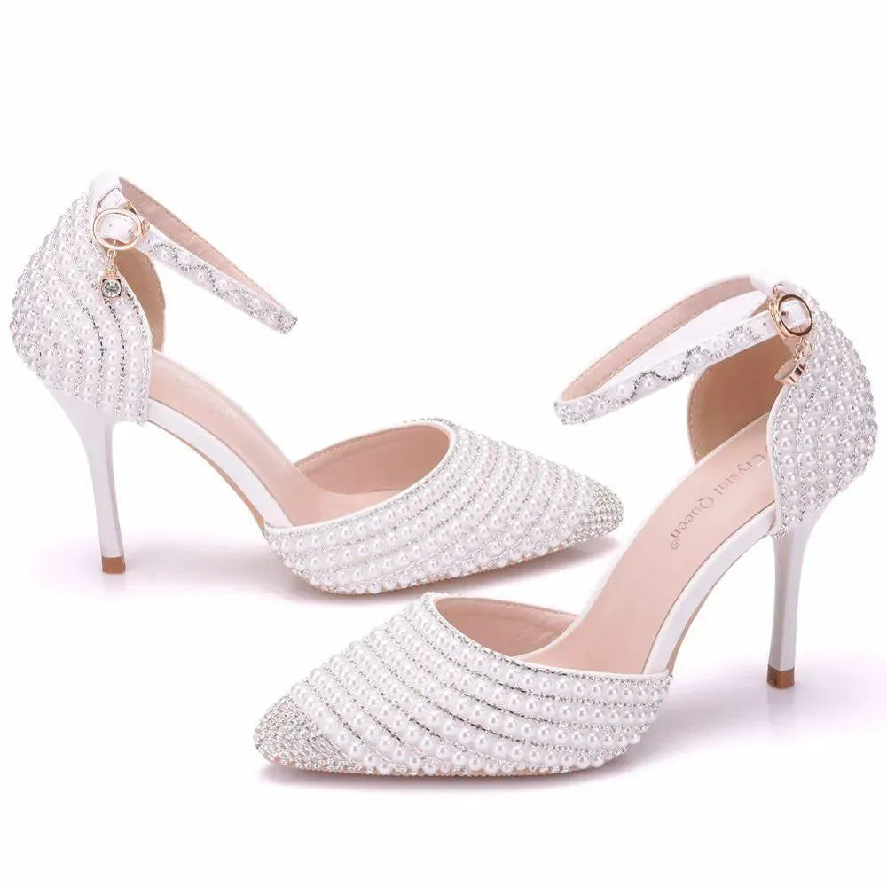 Crystal Pearl Rhinestone Bridal Wedding Shoes - Sandals - LeStyleParfait