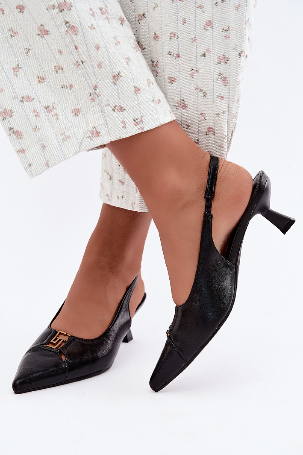 Women's Pointed Toe Slingback Block Heel Pumps - angled view - LeStyleParfait