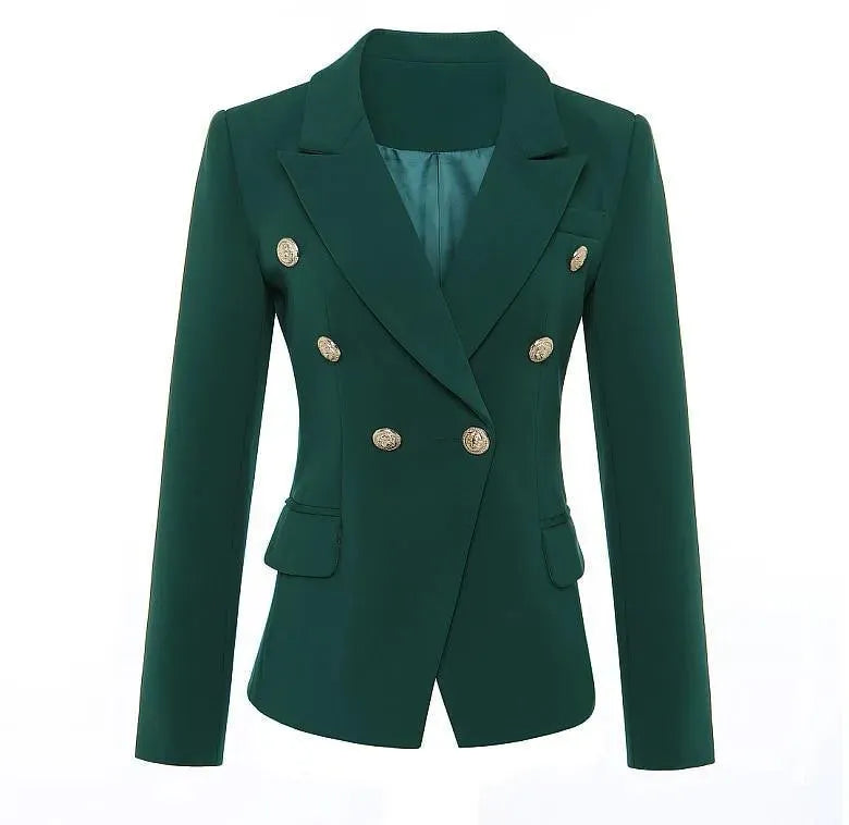 Dark Green Blazer Women - Casual - Plain-Solid - Double-Breasted Blazer - LeStyleParfait