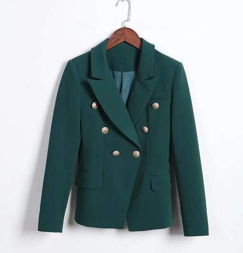 Dark Green Blazer Women - Casual - Plain-Solid - Double-Breasted Blazer - LeStyleParfait