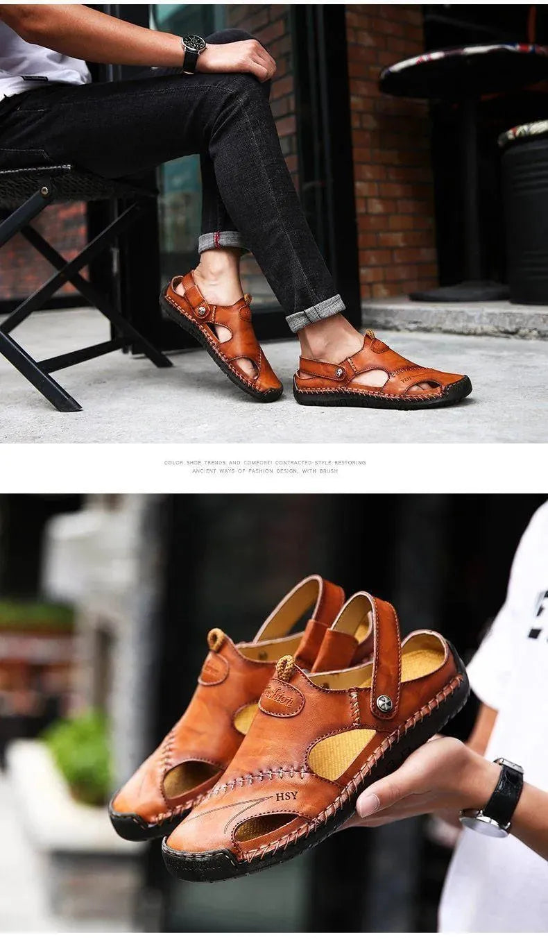 Dazzling Slip-On Leather Sandals - Sandals - LeStyleParfait