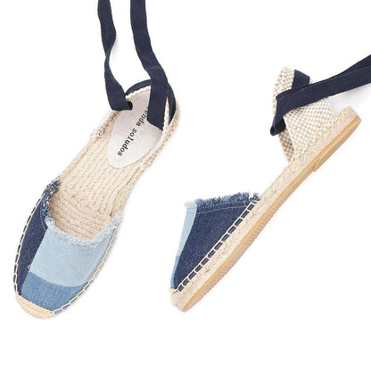 Denim T-Strap Espadrilles Flat Sandals - Sandals - LeStyleParfait