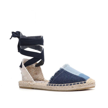 Denim T-Strap Espadrilles Flat Sandals - Sandals - LeStyleParfait