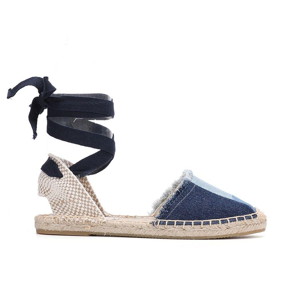 Denim T-Strap Espadrilles Flat Sandals - Sandals - LeStyleParfait