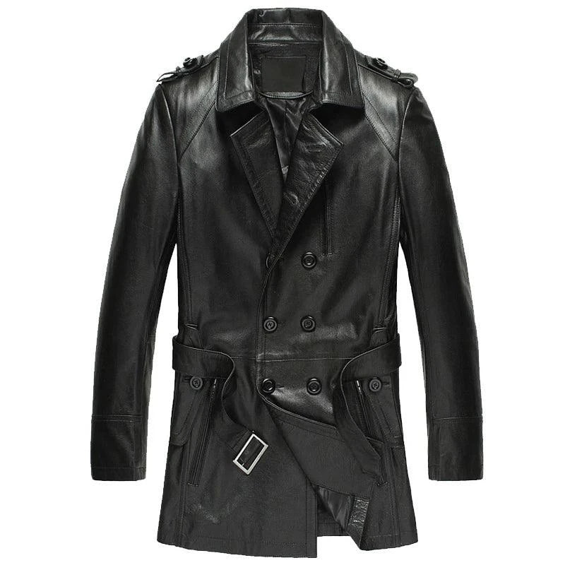 Double-Breasted Leather Trench Coat Men - Trench Coat - LeStyleParfait