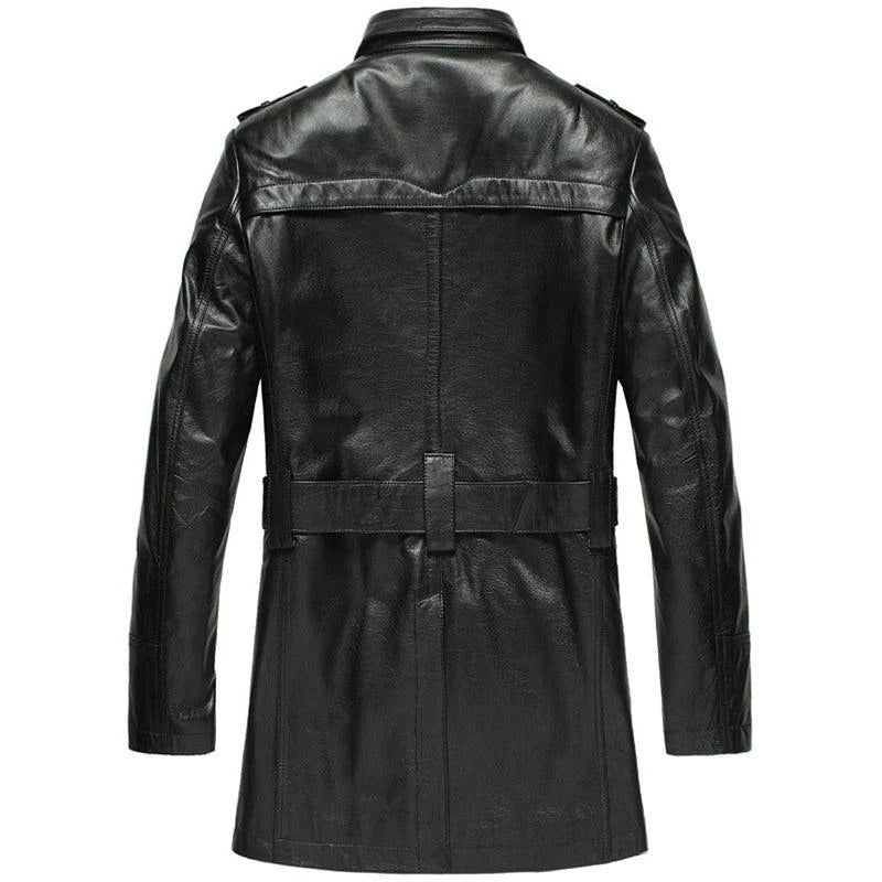 Double-Breasted Leather Trench Coat Men - Trench Coat - LeStyleParfait