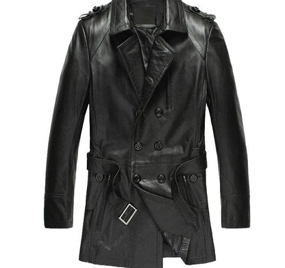 Double-Breasted Leather Trench Coat Men - Trench Coat - LeStyleParfait