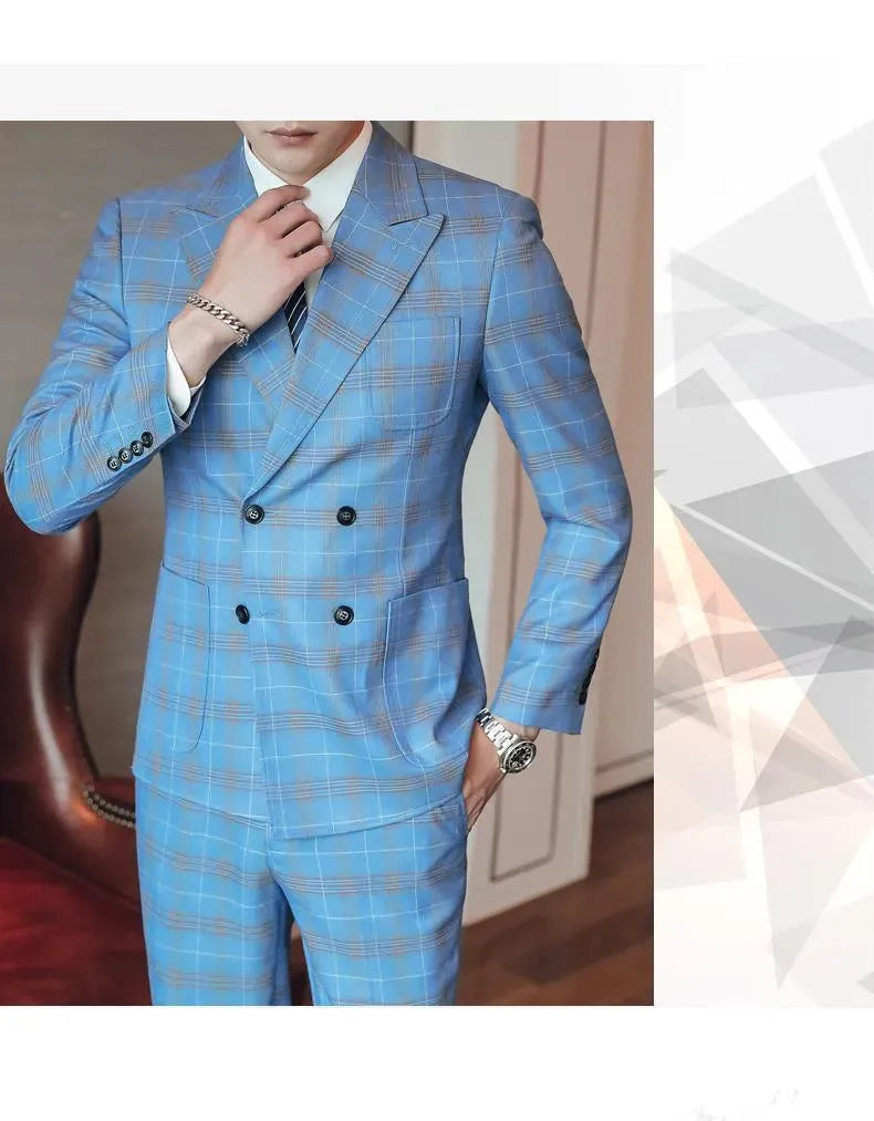 Double-Breasted Plaid Suit - Plaid Suit - LeStyleParfait