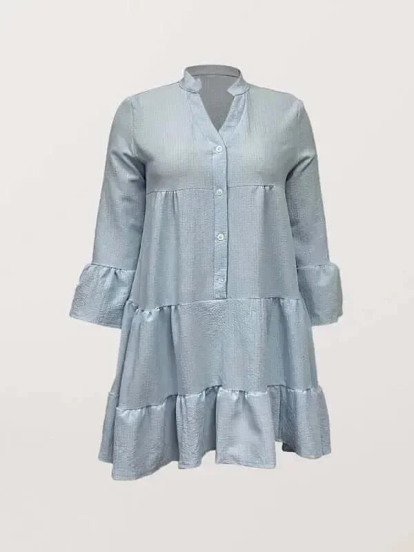 A-line,a-line dress,button-down,button-down dress,buttons,casual,casual dress,cotton,cotton dress,ladies Wrinkle resistant,long sleeve,long sleeve dress,loose,loose dress,mini,mini hem dress,Quick drying mini dress,solid,solid dress,straight,summer,summer dress,tiered,tiered dress,V-neck,v-neck dress-LeStyleParfait